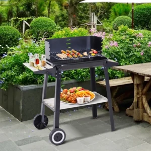 Out sunny Grill Holzkohle Höhe Grills verstellbare Regale Räder 83x37x87 cm