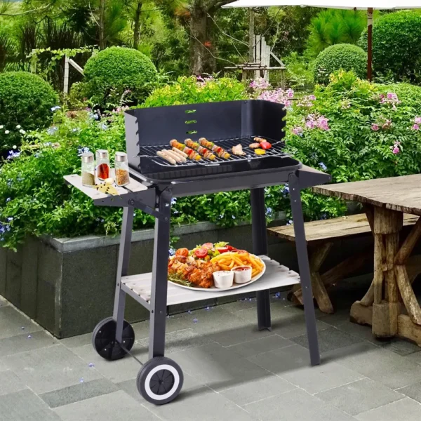 Out sunny Grill Holzkohle Höhe Grills verstellbare Regale Räder 83x37x87 cm