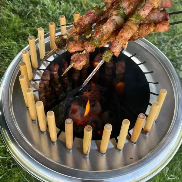 Tragbarer Holzkohlegrill für den Außenbereich, Edelstahl, rauchfrei, zum Aufhängen, Herdgrill, Outdoor-Camping-Kochgeschirr für Wandern, Picknick 6