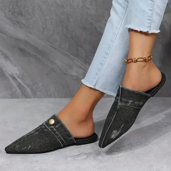 Frauen Hausschuhe Bequeme Vielseitige Hausschuhe Frauen Denim Runde Kappe Flache 2025, Neue Strand Sandalen Rutschen Frauen Zapatos De Mujer 4