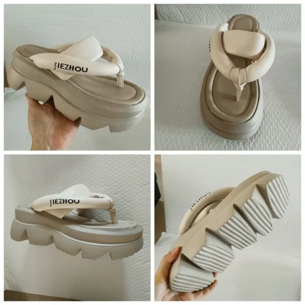 Koznoy 7,5 cm Peep Toe Schaffell Flip Leder hohle Mode Sandalen Hausschuhe Mary Jane Designer Frauen Sommer Wohnungen Loafer Schuhe 5
