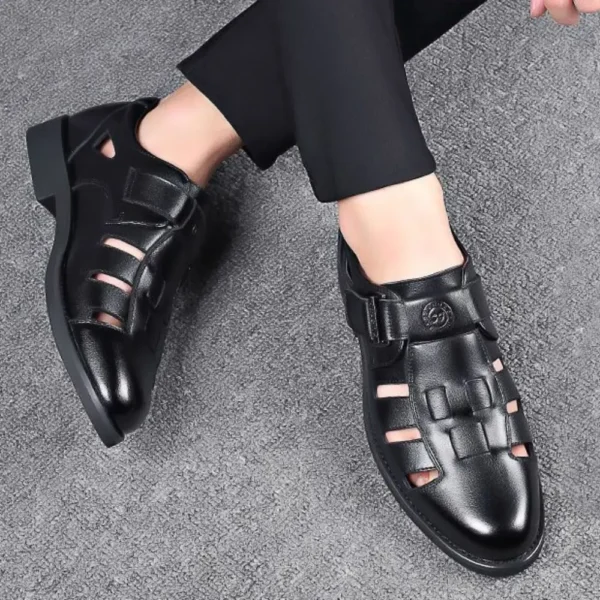 Klassische Business PU Sandalen Männer Bequeme Atmungsaktive Geschlossene Schuhe PVC Sohle Outwear Hohl Leder Schuhe Herbst 5
