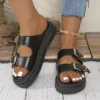 Casual Sandalen Damen Leder Metall Knöchel Schnalle Riemen Sommer Strand Damen Low Heel Sportschuhe Handgemacht 3