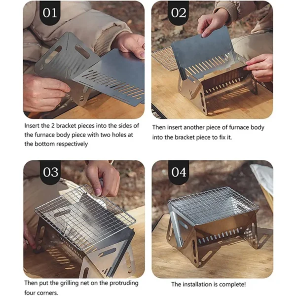 [Heißer Verkauf] Grill Grill Heizung speichert Multifunktions-Camping Grill Grill Rack Netz Brennholz ofen Edelstahl Grill 5