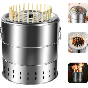 Edelstahl-Wickel grill Holzkohle grill rauchfreier Grill Koch rost tragbarer Camping ofen Haushalts grill werkzeuge