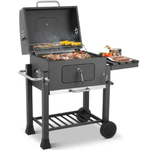 Grillwagen, Holzkohlegrill XXL, 116x55,7x100 cm, BBQ Grill mit Öffner, Ausziehbarem Aschenbecher, Ablagen mit Haken&verstellbarem Kohleblech, 3 Grillrost,2 Räder für einfache Mobilität