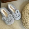 Hause Fuzzy Slipper Frauen Winter Pelz Baumwolle Warme Plüsch Nicht Slip Grip Innen Flauschigen Faul Weibliche Maus Ohren Boden Schuh Wohnzimmer 4