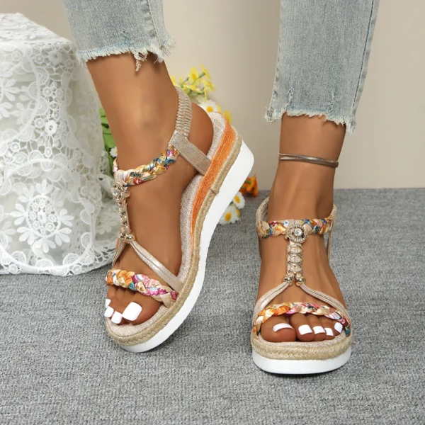 Frauen Keil Sandalen Sommer 2024, Geflochtene Band Plattform Gladiator Sandalen Frau Dicken Boden Strand Schuhe Frauen Alias De Mujer 4
