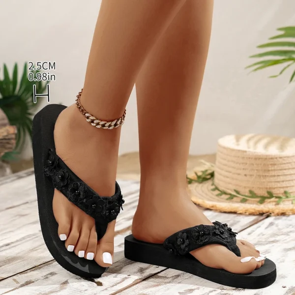 Frauen Blumen Dekor Modische Flip-Flops Casual Clip Toe Flache Sandalen Frau Komfort Rutschfeste Outdoor Strand Hausschuhe Plus Größe 6