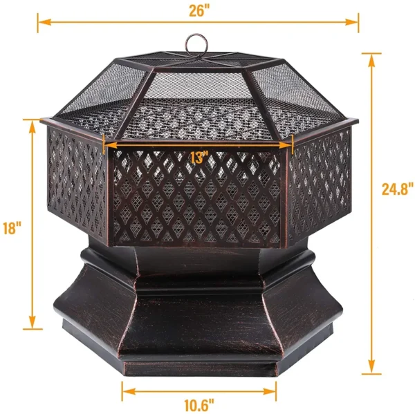 Sechseckiger 26-Zoll-Gartengrill für den Haushalt und den Außenbereich, Holzkohle-Lampier für den Außenbereich, feuerfester Stahl mit Gitterabdeckung 5