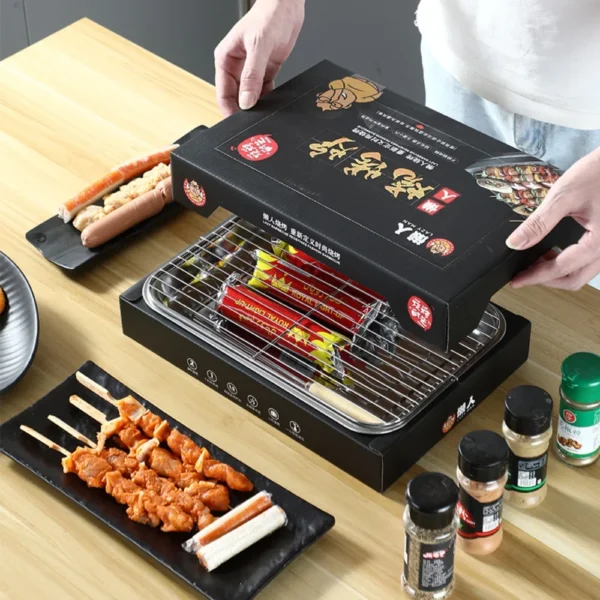 Einweggrill, tragbarer Holzkohlegrill, Grillset zum Kochen im Innen- und Außenbereich, Grillset für BBQ, Picknick, Camping 3