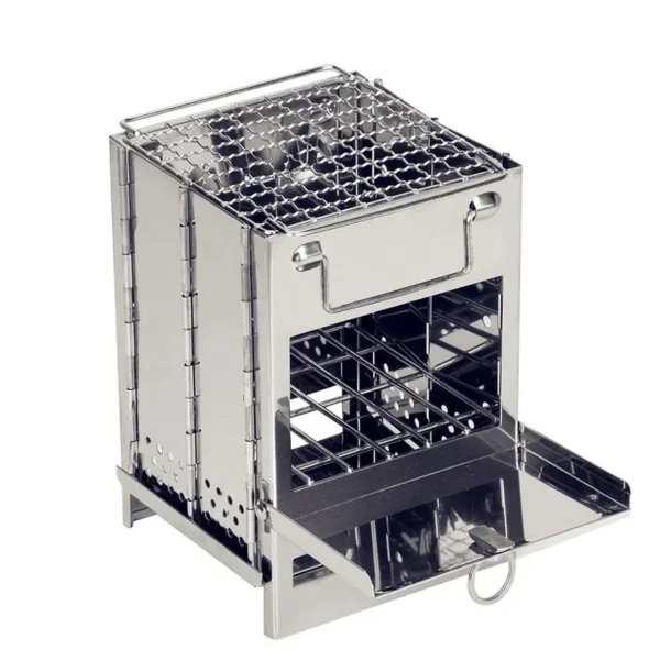 Tragbarer Mini-Grill aus Edelstahl – faltbarer Holzkohle- und Holzofen für Camping, Kochen und Heizen im Freien, kompaktes Design 5