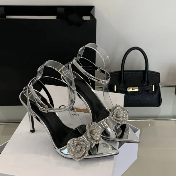 Mode High Heels Sexy Spitz Strass Blume Schnalle Sommer Frauen Sandalen Party Hochzeit Schuhe 4