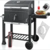Grillwagen, Holzkohlegrill mit Deckel, Rollen, Edelstahlgriff, Grillrost und Thermometer, Holzkohlegrillwagen
