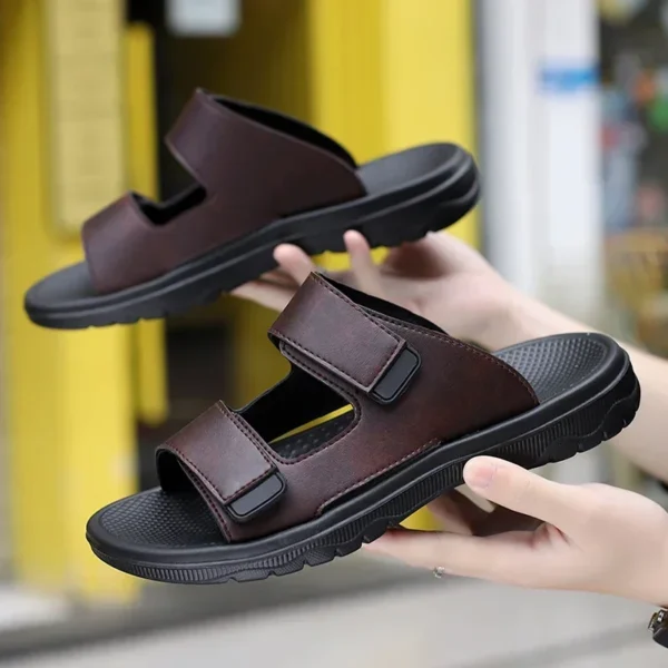 Outdoor Herren Hausschuhe Leder Leichte Flip-Flops Sommer Lässige Strandsandalen Männlich Flacher rutschfester Komfort Klassische Lazy Slides 3