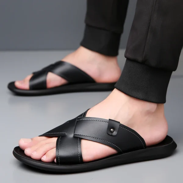 Sommer Männer Klassische Retro Leichte Ein-linie Hausschuhe Männer Anti-slip Leder Casual Coole Hausschuhe mit Weichen Strand Urlaub schuhe 3