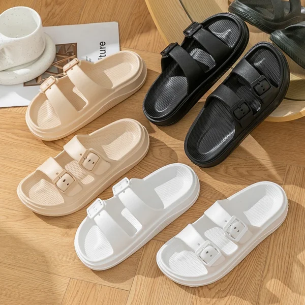 Dicke Plattform Wolke Hausschuhe Frauen Doppel Schnalle Weiche Sohle Kissen Rutschen Sandalen Frau Sommer Strand Rutschfeste Flip-Flops