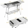 Holzkohlegrill aus Edelstahl, tragbarer Campinggrill mit doppelten klappbaren Flügeln, antihaftbeschichtete Pfanne, verstellbare Belüftung 4