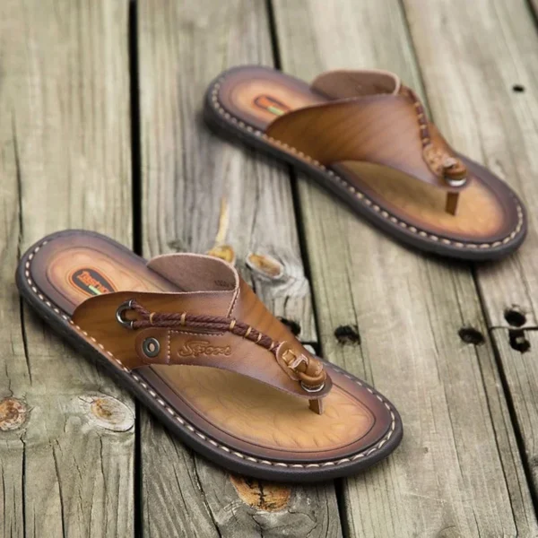2023 neue Sommer hand gefertigte Leder pantoffeln trend ige Mode Herren Flip-Flops im Freien atmungsaktive bequeme Männer und einfache Sandalen 4