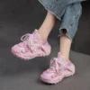 Koznoy 5,5 cm neue Air Mesh Echt leder Slipper Plattform Wohnungen bequeme klobige Turnschuhe Sommer hohle Frauen Sandalen Loafer Schuhe 5