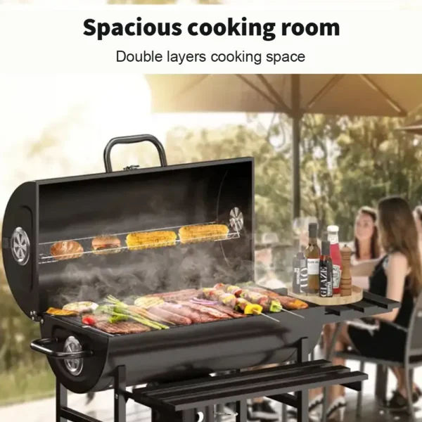 BBQ Grill Outdoor Holzkohlegrill mit Thermometer Grillofen mit Rädern Camping Picknick Grillwerkzeug 4