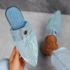 Frauen Hausschuhe Bequeme Vielseitige Hausschuhe Frauen Denim Runde Kappe Flache 2025, Neue Strand Sandalen Rutschen Frauen Zapatos De Mujer