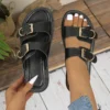 Casual Sandalen Damen Leder Metall Knöchel Schnalle Riemen Sommer Strand Damen Low Heel Sportschuhe Handgemacht 6