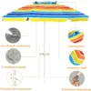 200 cm Sonnenschirm Strand, mit Getränkehalter, Gartenschirm, winddicht, UPF 50+, 30 °   Biegsamer, Sonnenschutz mit Erdspieß 6