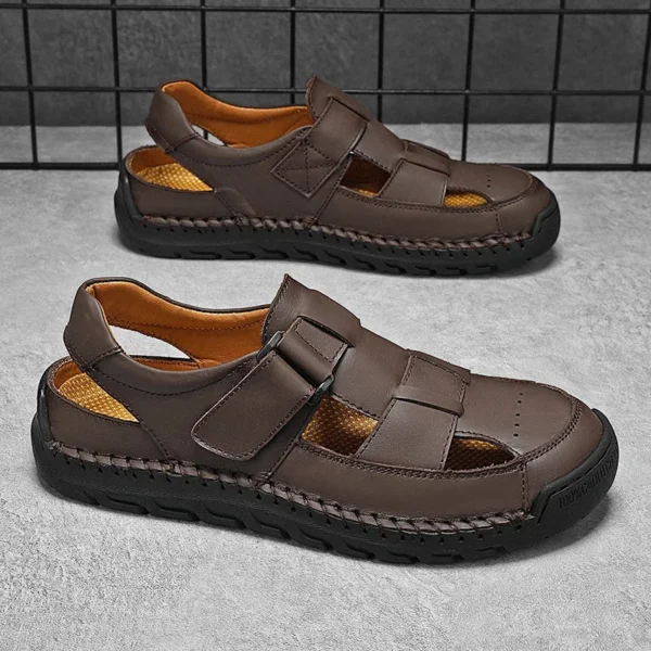 Neue Sommer Mode Männer Sandalen Atmungsaktive Männer Schuhe Leder Outdoor Männer Sandalen Gleitschutz Strand Sandalen Hohl Schuhe Schuhe 5
