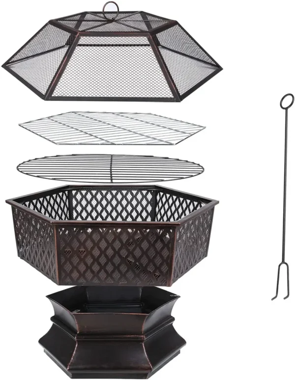 Sechseckiger 26-Zoll-Gartengrill für den Haushalt und den Außenbereich, Holzkohle-Lampier für den Außenbereich, feuerfester Stahl mit Gitterabdeckung 2
