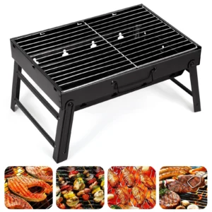 Tragbarer, zusammenklappbarer Grill, kompakter und leichter Holzkohlegrill, einfach zu montieren und zu tragen, ideal zum Kochen im Freien