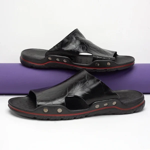 Sandals Men's Leather Classic Fashion Summer Men's Slippers Comfortable Soft PU Leather Lightweight Men's Beach Slippers Slides 4