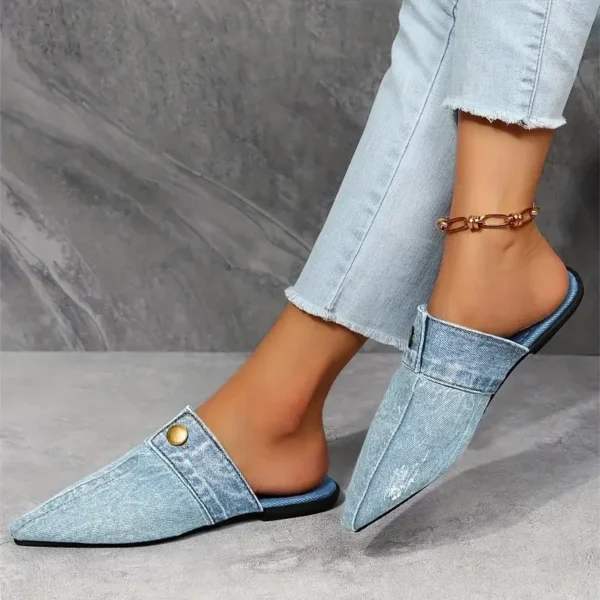 Frauen Hausschuhe Bequeme Vielseitige Hausschuhe Frauen Denim Runde Kappe Flache 2025, Neue Strand Sandalen Rutschen Frauen Zapatos De Mujer 2