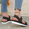 Damenmode-Trend, rutschfest, bequem, passende Farbsohle, reine schwarze Schnürsenkel, flache Sandalen 3