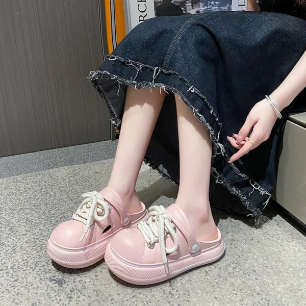Sommer Mode Trend Bequeme Atmungsaktive Clogs Weiche Hausschuhe Schnüren Hausschuhe Outdoor Baotou Strand Sandalen EVA Flache Schuhe 4