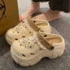Perlenkette, klobige Plateau-Sandalen für Damen, 2024, Sommer, dicke Sohle, Strandsandalen, Damen, Blumen, rutschfeste EVA-Clogs, Gartenschuhe