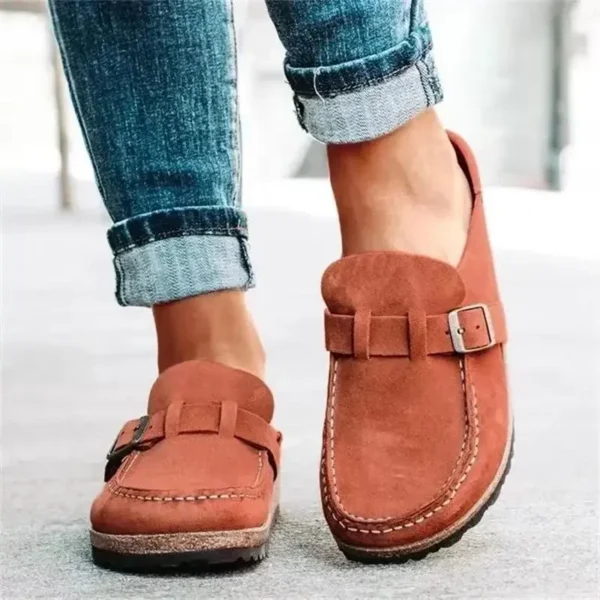 2025 neue frauen Schuhe Slip auf Weibliche Wohnungen Langlebig Gürtel Schnallen Maultiere Mode Tragen Beständig Frauen Halbe Hausschuhe Retro zapatos 3