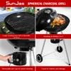 Holzkohle-Kugelgrill mit Deckel, Rundgrill Durchmesser 57 cm, Holzkohlegrillwagen mit Rädern, BBQ Grill schwarze Emaille 2