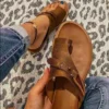 2024 Sandalen für Damen, orthopädische Hausschuhe zur Korrektur von Ballenzehen, Leder-Ringzehen-Sandale, bequeme Plattform, flache Damenschuhe, Übergrößen 43 6