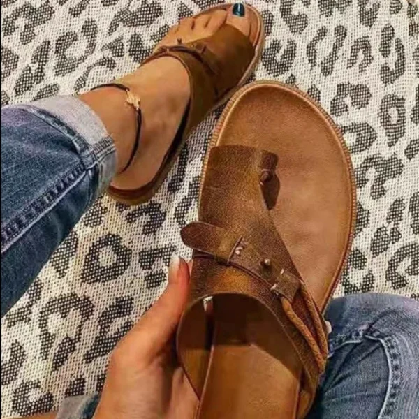 2024 Sandalen für Damen, orthopädische Hausschuhe zur Korrektur von Ballenzehen, Leder-Ringzehen-Sandale, bequeme Plattform, flache Damenschuhe, Übergrößen 43 6