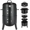 Holzkohlegrill, Räuchergrill, 3-in-1 tragbarer vertikaler Grillkocher mit integrierten Thermometern und einstellbaren Entlüftungssystemen für den Außenbereich
