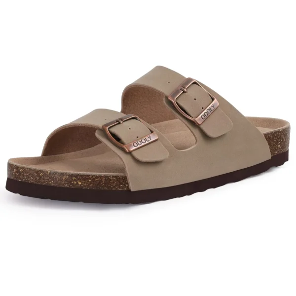 Shevalues Herren-Sandalen aus klassischem Leder, modische doppelte Outdoor-Strandschuhe, bequeme Unisex-Hausschuhe mit Korkfußbett und Fußgewölbeunterstützung 3