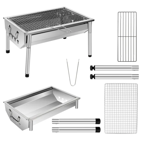 Picknickgrill Edelstahl Holzkohlegrill Kleiner Grill Portable Campinggrill Abnehmbare BBQ Grills für Outdoor Garten Party usw. ( 5