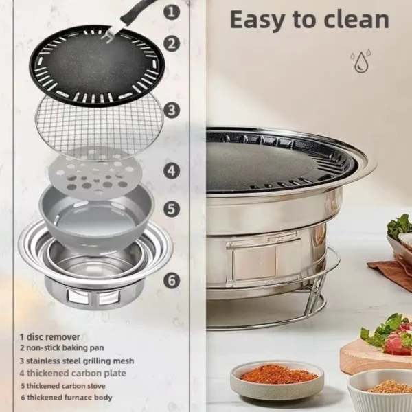 Multifunktionaler Holzkohlegrill, koreanischer BBQ-Grill für den Haushalt, tragbarer Camping-Grillofen, Tisch-Räuchergrill 5