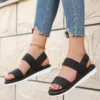 Damenmode-Trend, rutschfest, bequem, passende Farbsohle, reine schwarze Schnürsenkel, flache Sandalen 4