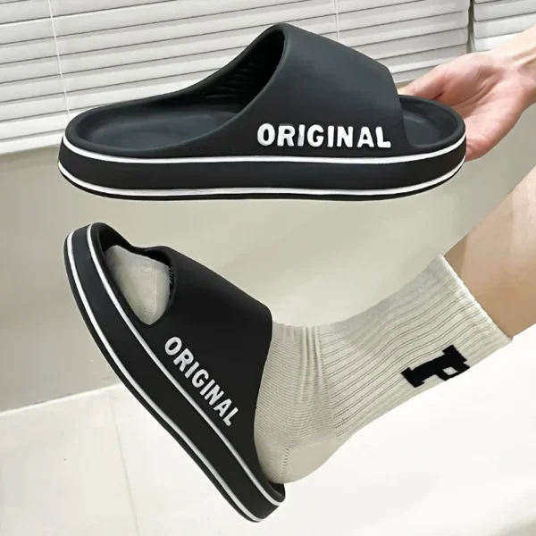 Feslishoet Frauen Brief Hausschuhe Strand Rutschen Einfarbig Herren Dicke Sohle Indoor Badezimmer Anti Slip Schuhe Sommer Paar Sandalen 3