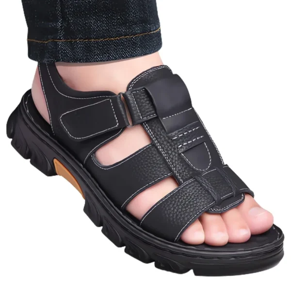 Sandalen Herren Strandschuhe Kunstleder Hausschuhe Outdoor rutschfeste Ledersandalen mit dicken Sohlen für Herren Freizeitschuhe 2