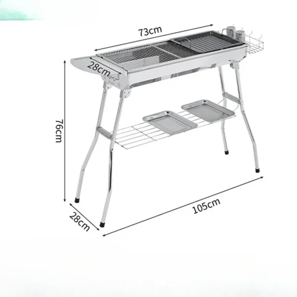 Holzkohlegrill aus Edelstahl für den Außenbereich, großes Grillwerkzeug, tragbar, mit kostenloser Installation, Griff, zusammenklappbar, zum Kochen