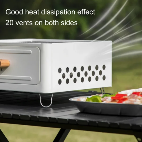 Barbecue Grill Tischplatte Holzkohleofen Quadratischer Campinggrill Holzkohlegrillofen zum Kochen im Freien Camping Picknicks Strand 6
