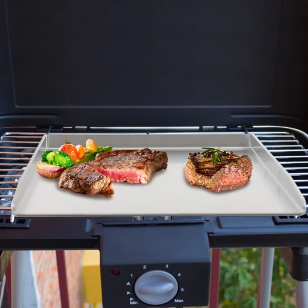 Edelstahlgrill mit zwei Griffen für die meisten Gasgrills und Holzkohlegrills. Universelles BBQ-Grillpfanne-Grilltablett 2